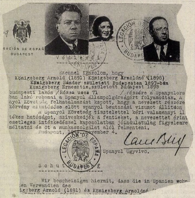 Spanyol védlevél 1944-ből - a kép forrása: Új Élet