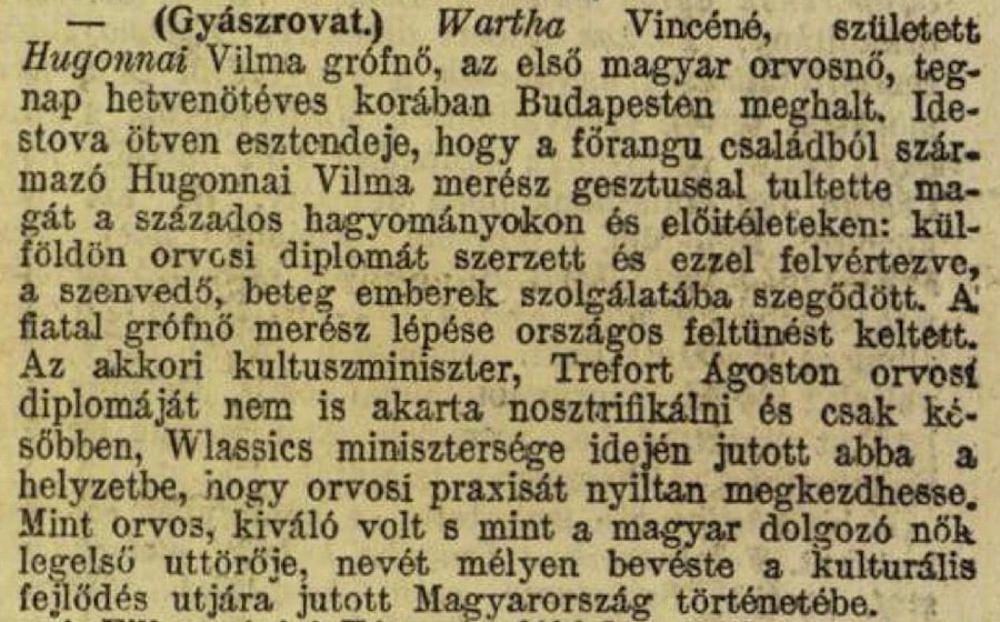 Hugonnai Vilma gyászjelentés