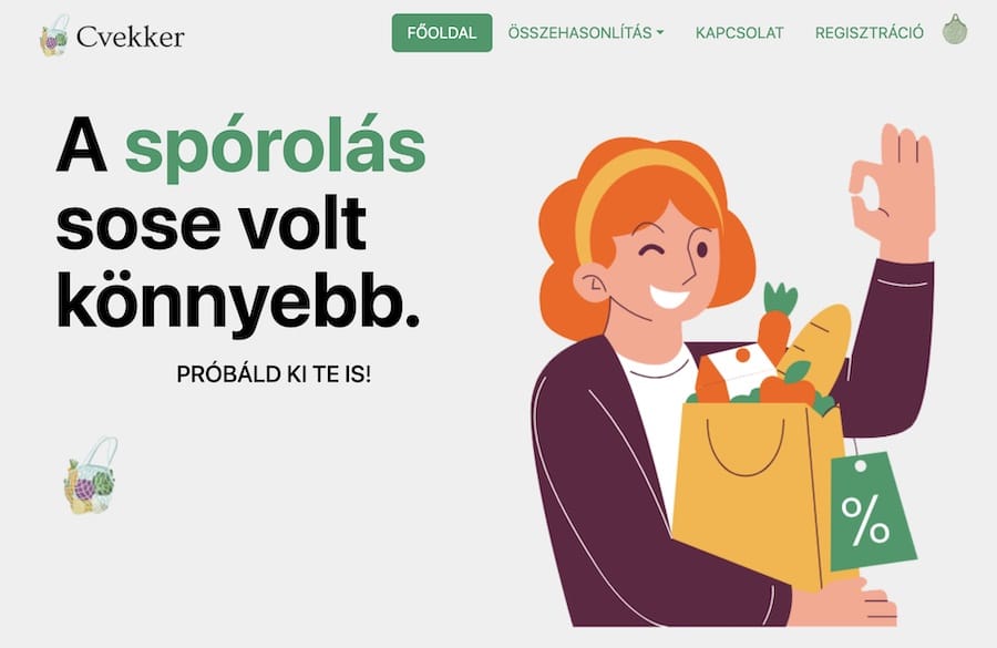 A Cvekker.com nyitóoldala