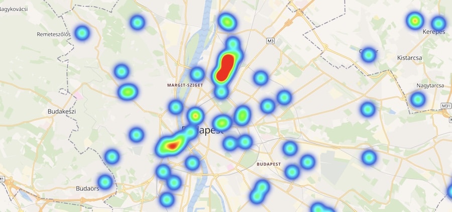 Budapest betörésileg legfertőzöttebb részei - Forrás: terkep.police.hu