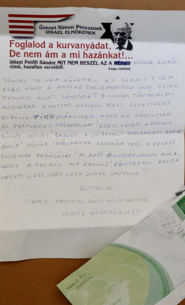 A fenyegető levél - Jámbor András Facebook-oldaláról