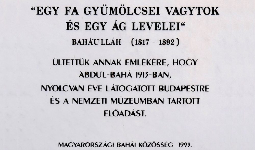 Abdul Bahá emléktáblája (1993) - Forrás: Wikipedia